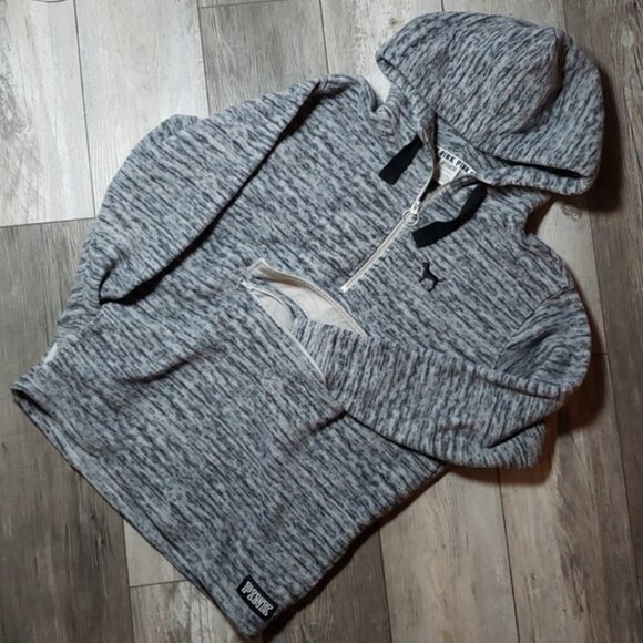 VS PINK | Quarter-zip Pullover Hoodie with Embroidered Classic Dog Logo Y2K - Picture 1 of 10